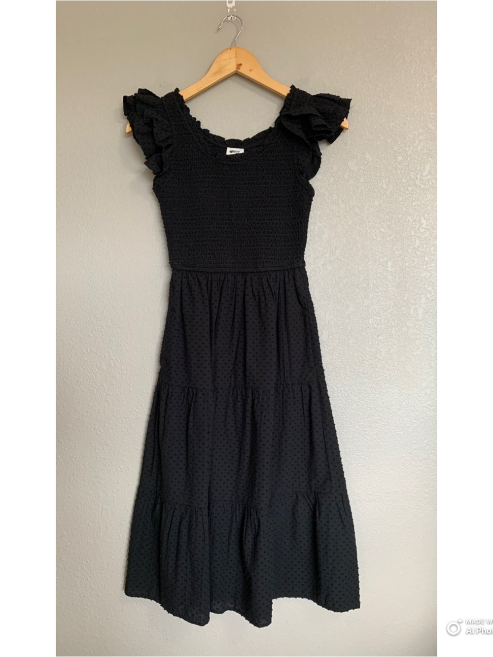 J Crew Factory Petite Black Swiss Dot Flutter Sleeve Midi Dress NWT Cottagecore - Picture 3 of 16